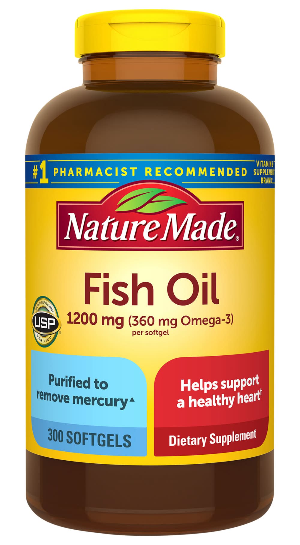 Nature Made Fish Oil Dietary Supplement Softgels For Healthy Heart 1200 mg (300 ct)