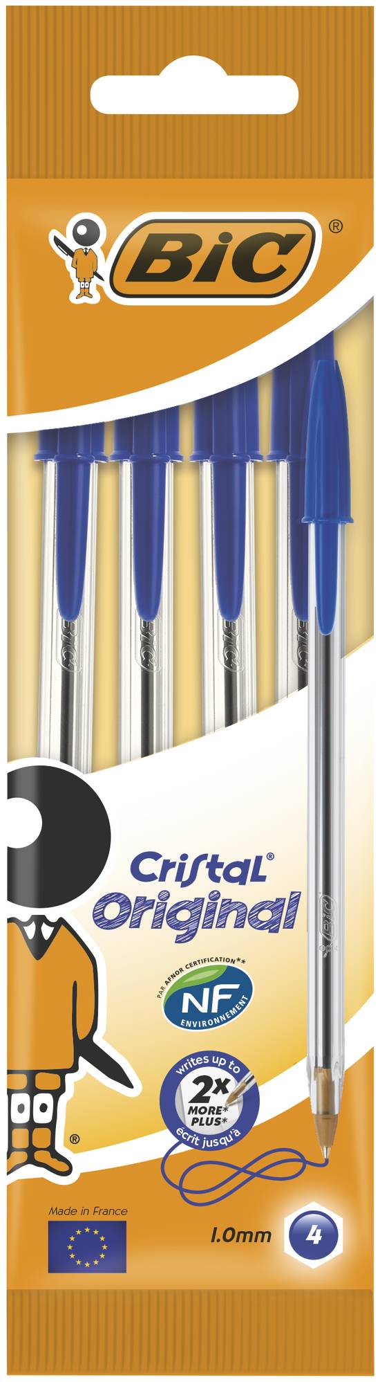 Bic - Cristal original stylos-bille pointe moyenne bleu, 4 pcs