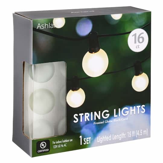 Ashland Frosted Globe String Lights, 15 ft, Black (16 ct)