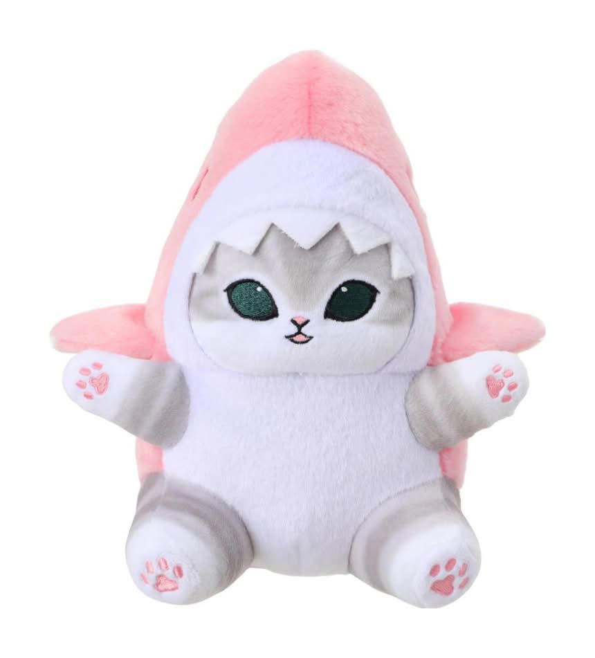 Miniso · Mofusand peluche de gato con disfraz de tiburón, 20 cm, rosa