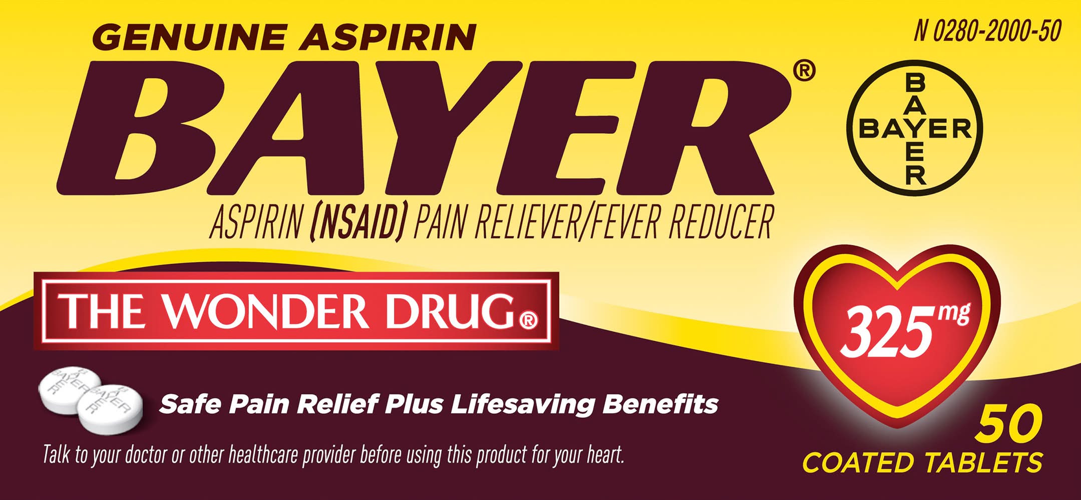 Bayer The Wonder Drug Pain Reliver Aspirin 325 mg Tablets (1.6 oz)