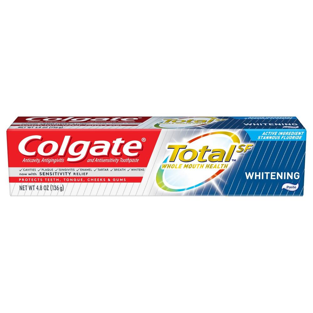 Colgate Total Anticavity, Antigingivitis, and Antisensitivity Whitening Toothpaste with Stannous Fluoride, 4.8 OZ