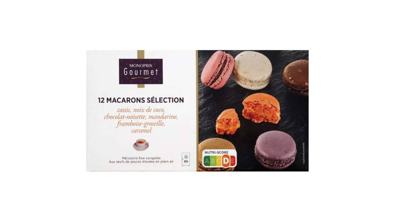 Monoprix Gourmet - Macarons sélection (cassis, nois de coco, chocolat-noisette, mandarine, framboise-groseille, caramel)