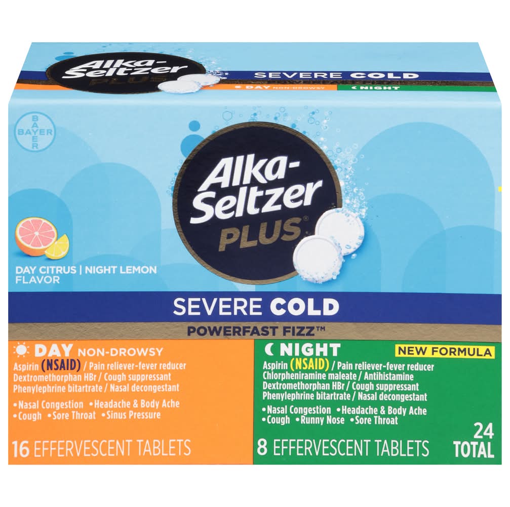 Alka-Seltzer Plus Severe Cold Day + Night Effervescent Tablets, Citrus-Lemon (24 ct)