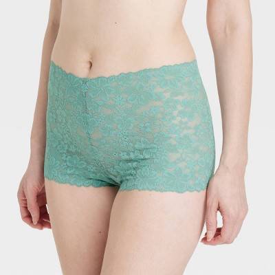 Auden Women's Allover Lace Boy Shorts, S, Tidal Flow Green