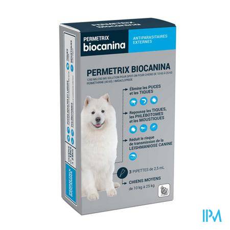 Biocanina Permetrix Chien Moyen Boite De 3 Pipettes Antiparasitaire - Vétérinaire
