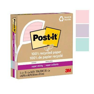 Post-It Wanderlust Pastels Collection Recycled Super Sticky Notes (3 ct)