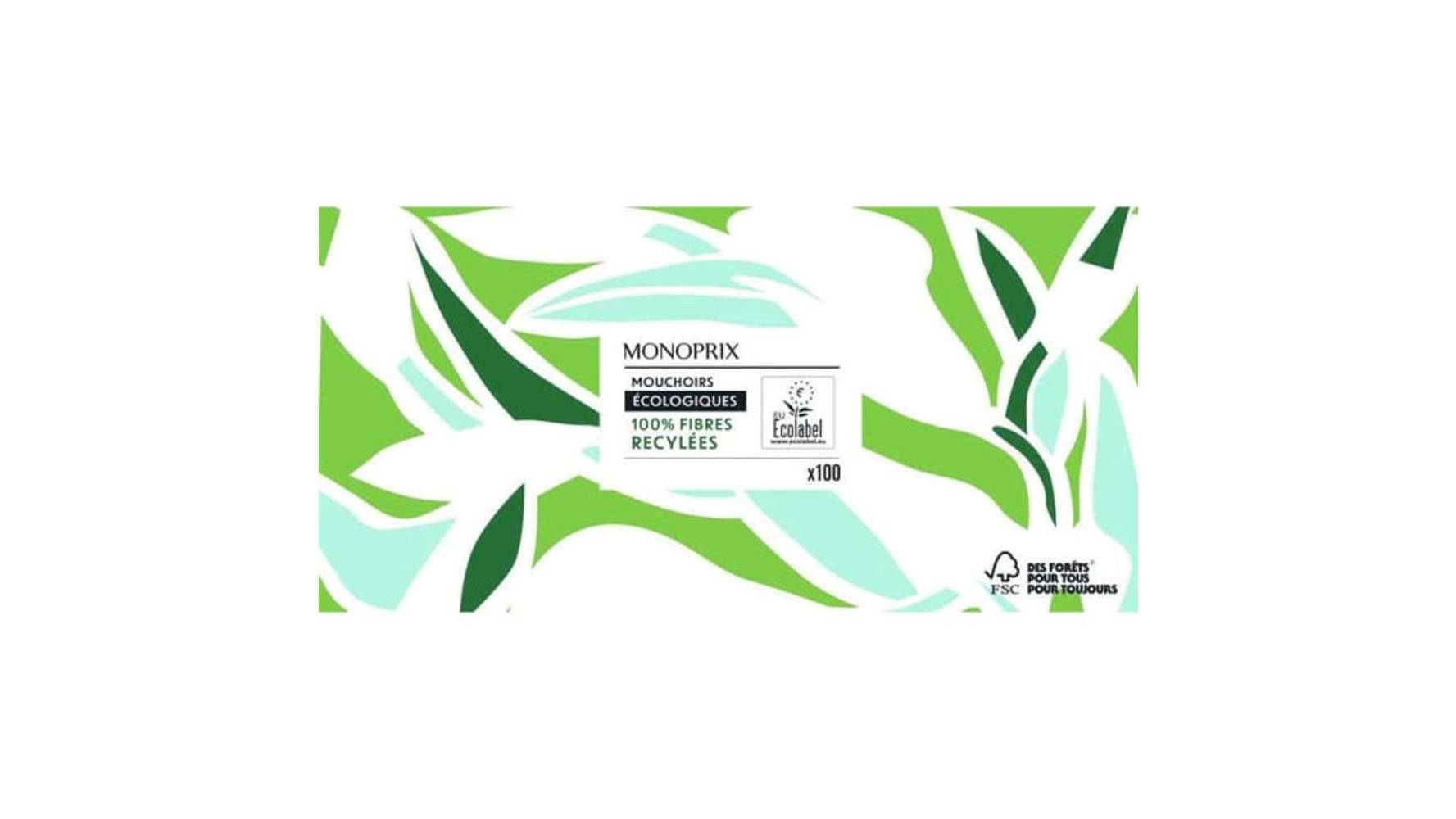 Monoprix - Mouchoirs écolabellisés en fibres recyclées (100)