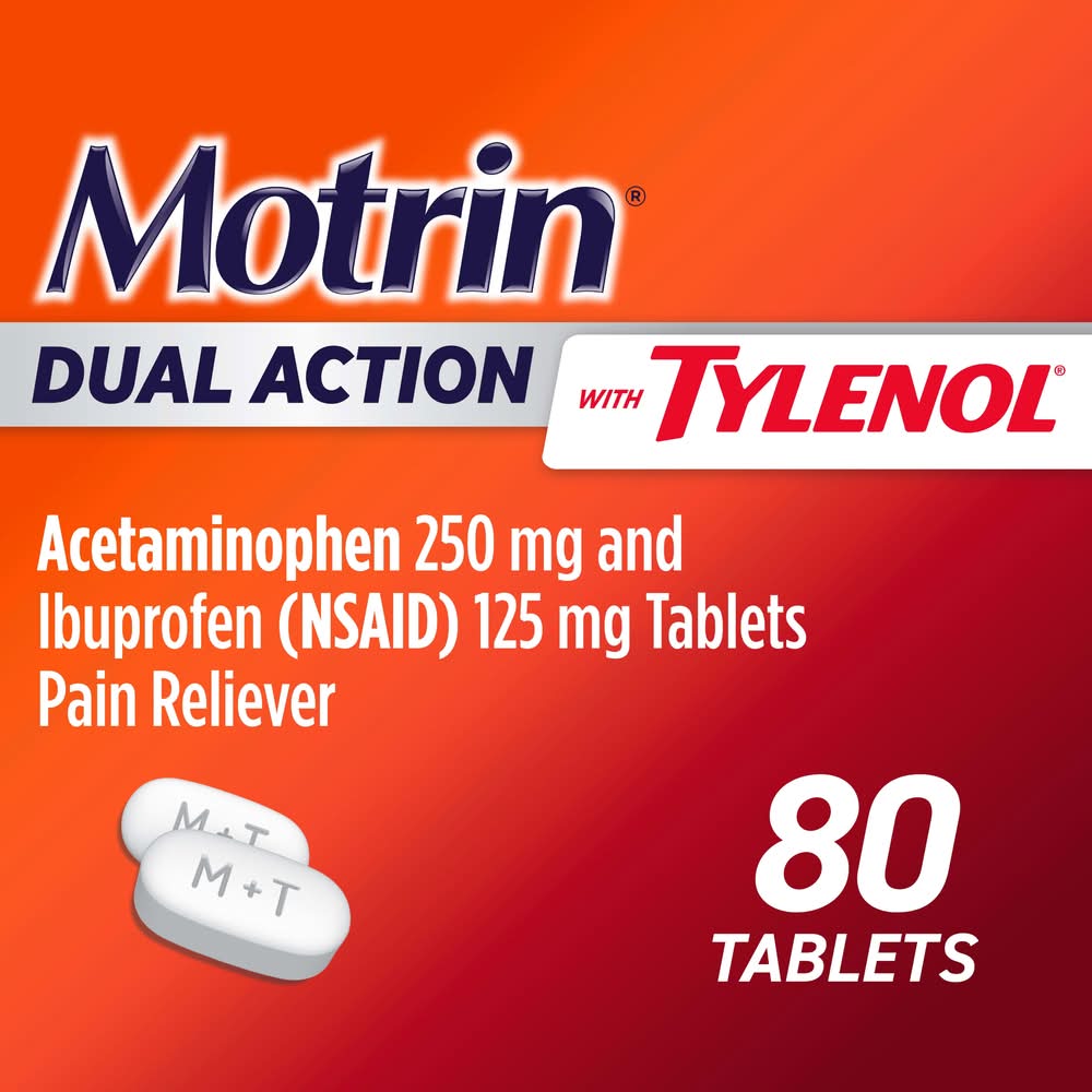 Motrin Dual Action With Tylenol Ibuprofen + Acetaminophen Tablets (80 ct)