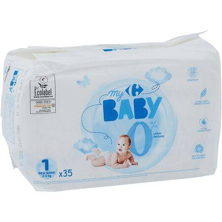 Carrefour Baby - Couches de bébé taille 1,2-5 kg (35 pièces)