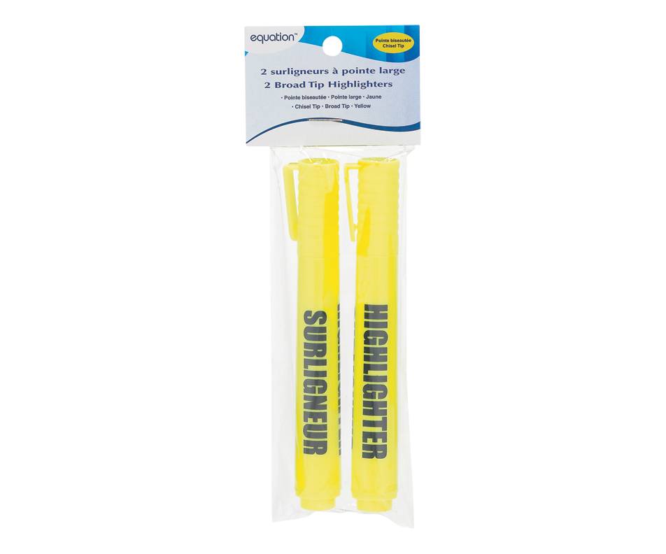 Equation surligneurs à pointe large (2 unités, jaune) - broad tip highlighters (2 units, yellow)