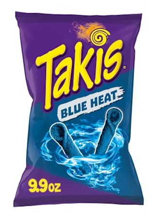 Takis Blue Heat Rolled Tortilla Chips, Hot Chili Pepper Artificially Flavored, 9.9oz Bag