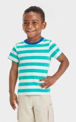 Toddler Boys' Short Sleeve Striped T-Shirt - Cat & Jack™ Mint Green 3T