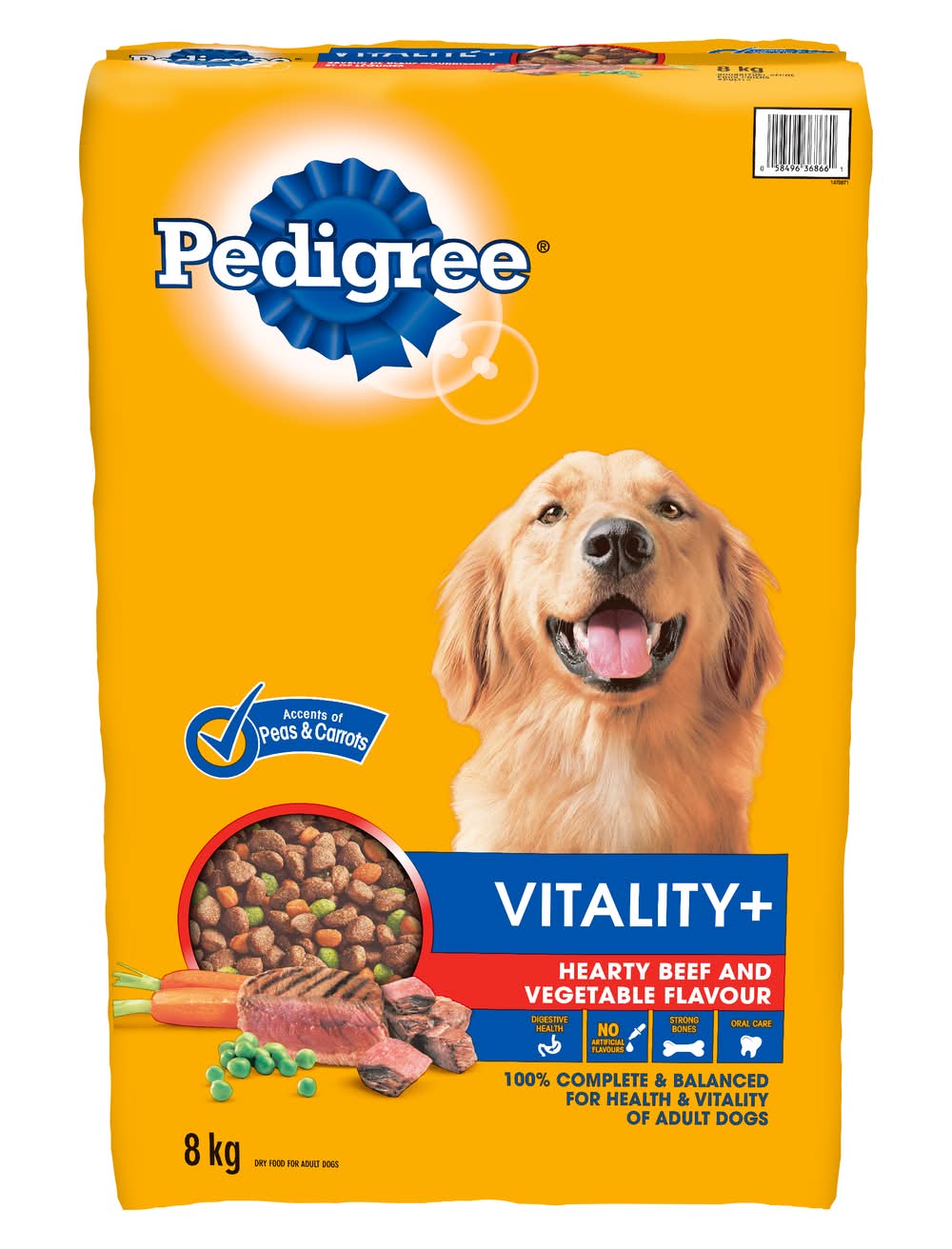 Pedigree Vitality+ Dry Dog Food, Hearty Beef-Vegetable, Adult (8 kg)