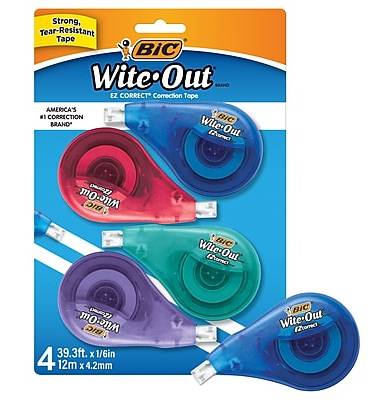 BIC Wite-Out Correction Tape, White, 4/Pack (50589)