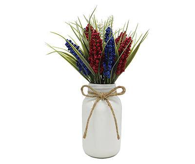 Red, White & Blue Heather & Grass in Mason Jar