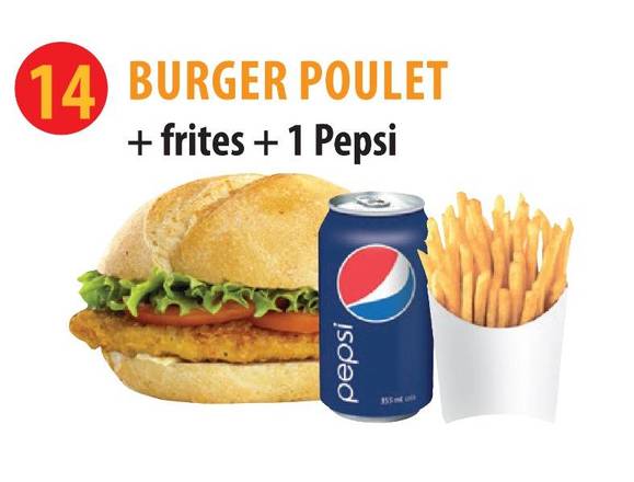 Burger au Poulet + Frites + 1 Boisson