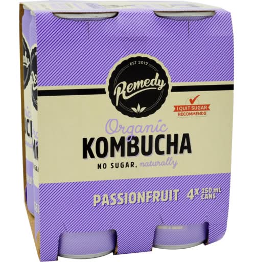 Remedy Organic Kombucha Passionfruit (4 x 250mL)