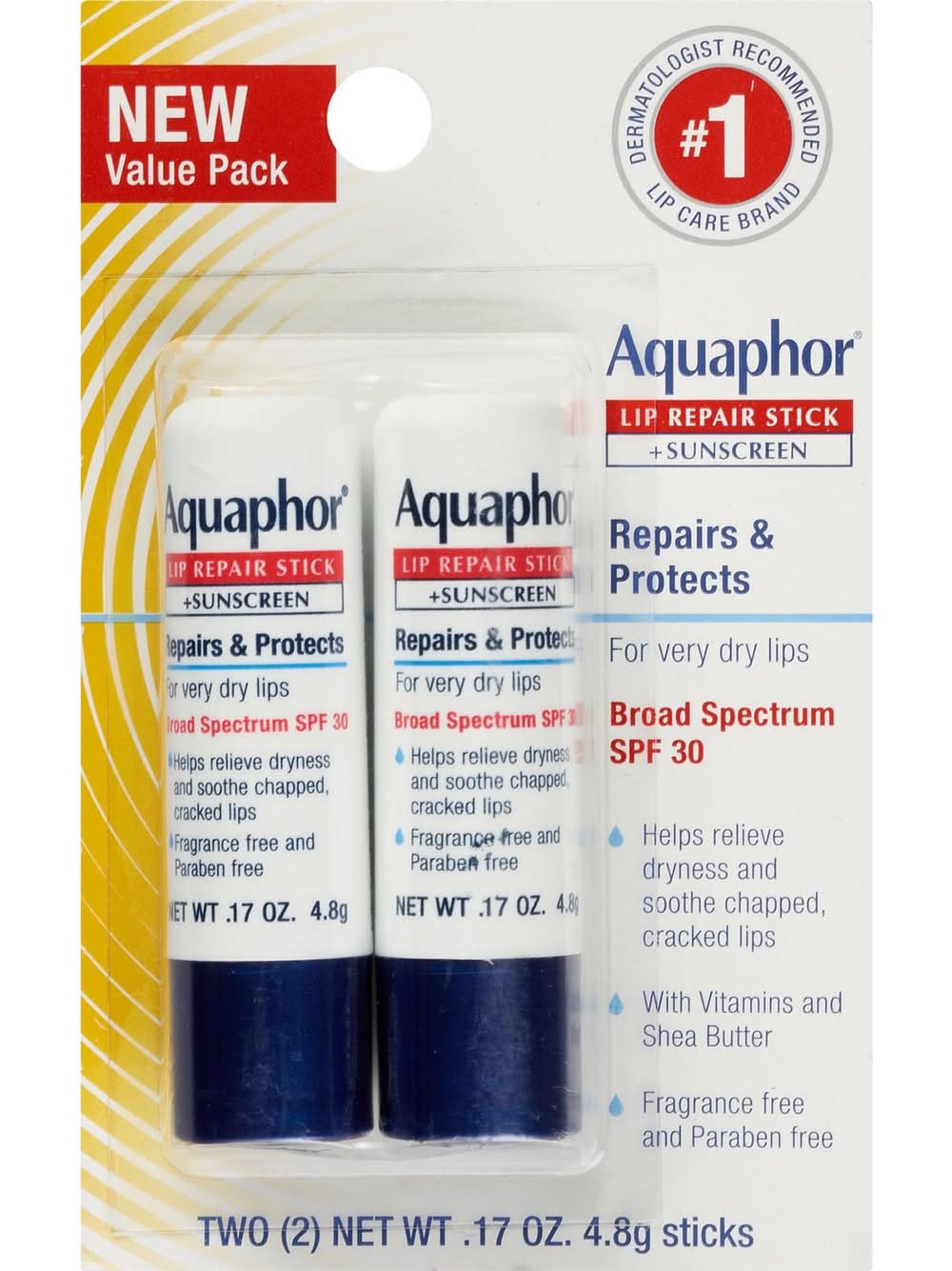 Aquaphor Lip Repair Stick + Sunscreen (0.17 oz, 2 ct)