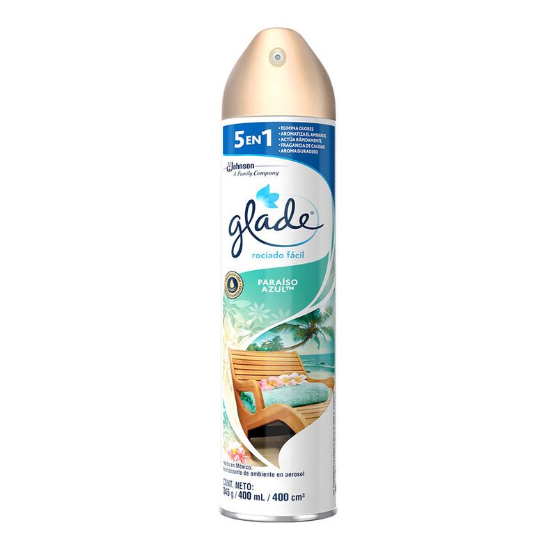 Aromatizante Aerosol Glade Paraíso Azul Botella 400 ml