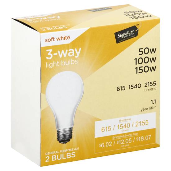 Signature Select 3-way Soft White 50w 100w or 150w Light Bulbs (2 bulbs)