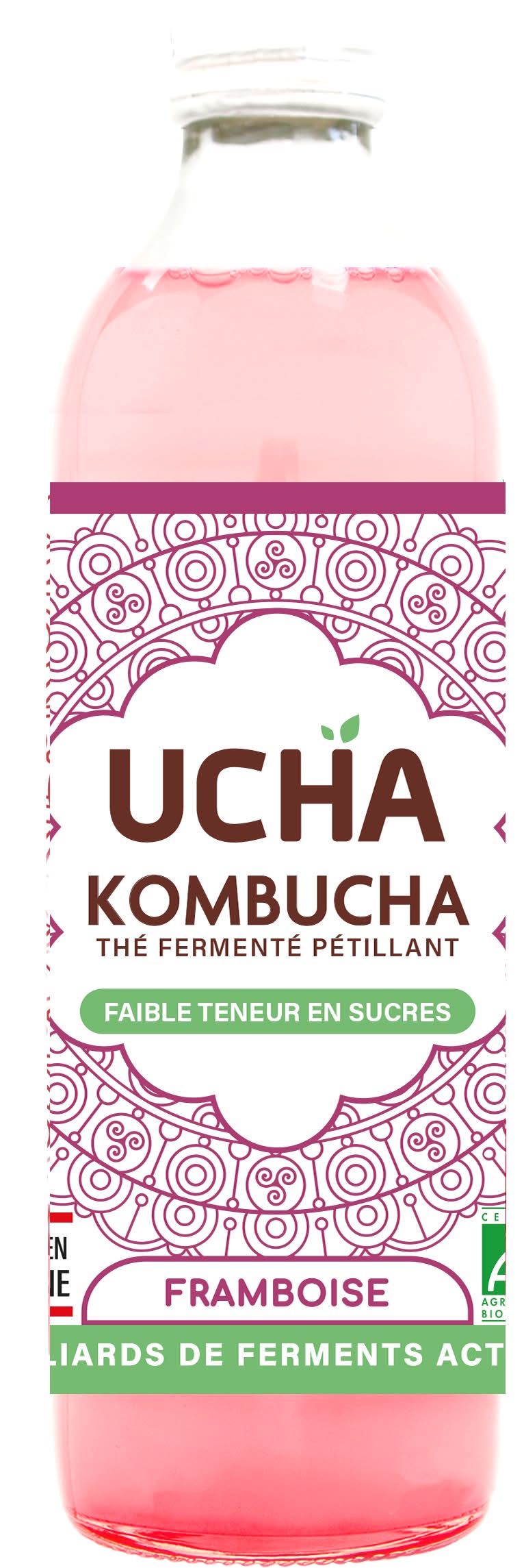 Ucha - Thé fermenté pétillant kombucha framboise bio (350ml)