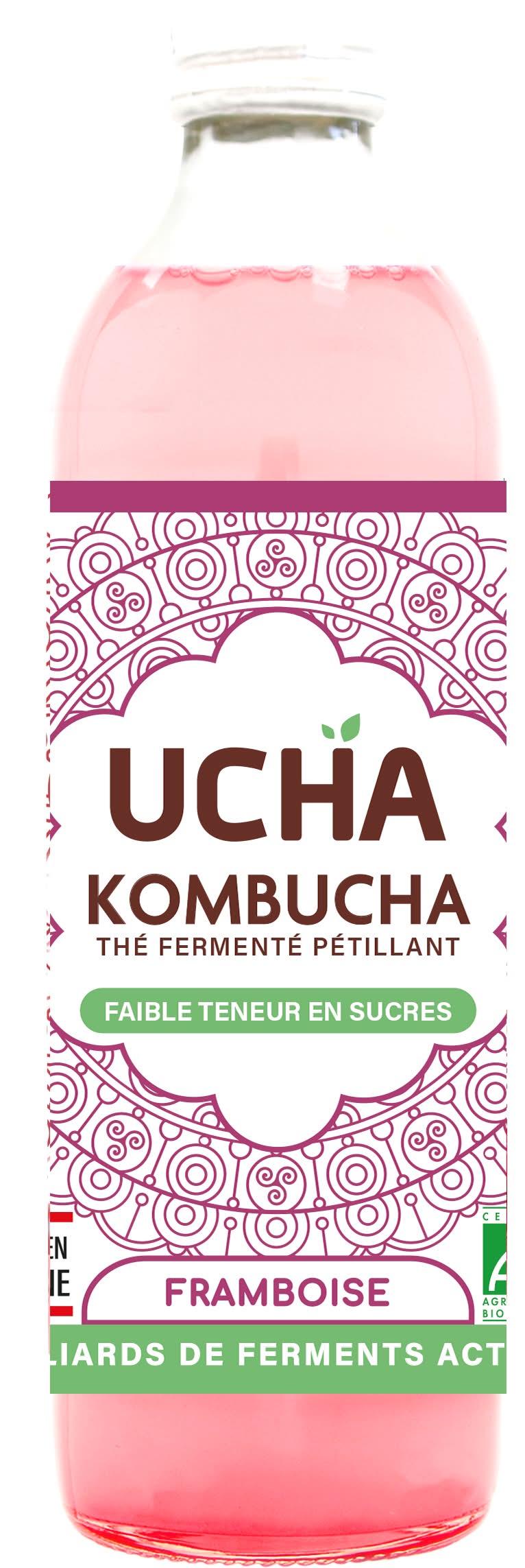 Ucha - Thé fermenté pétillant kombucha framboise bio (350ml)