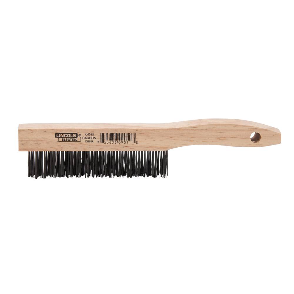 Lincoln Electric Wire Brush, Brown, Hardwood Handle, 10-in Overall Length, 4 x 16 Rows, 1-1/8-in Trim | KH585