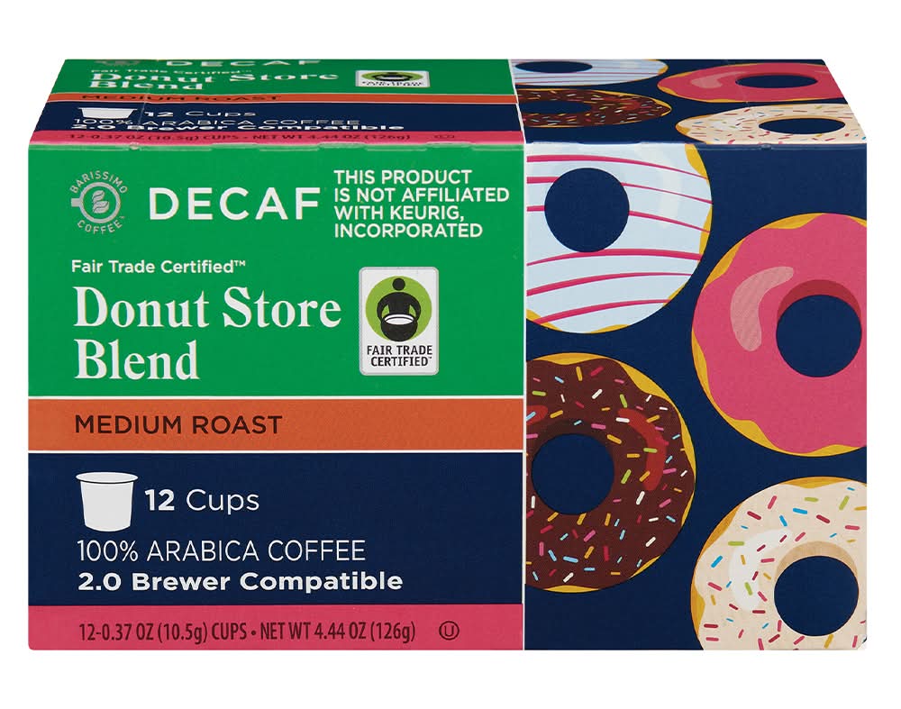 Barissimo Fair Trade Decaf Donut Store Coffee Cups (12 x 0.37 oz)