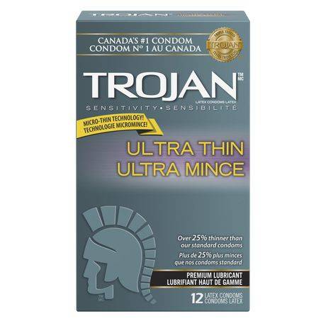 Trojan condoms trojan lubrifiant haut de gamme ultra minces (12 condoms latex) - ultra thin premium lubricated condoms (12 units)