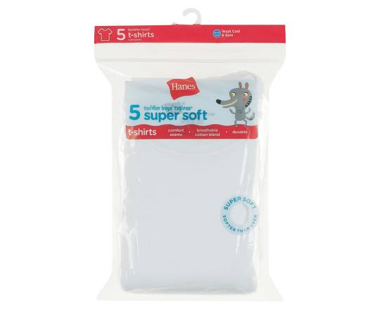 Hanes Toddler Boy's Tagless Super Soft T-Shirts, White (5 ct)