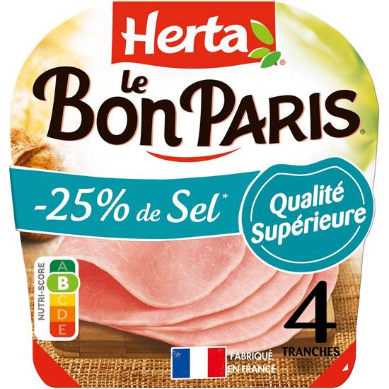 Jambon sel réduit Le Bon Paris HERTA 4 tranches - 140g