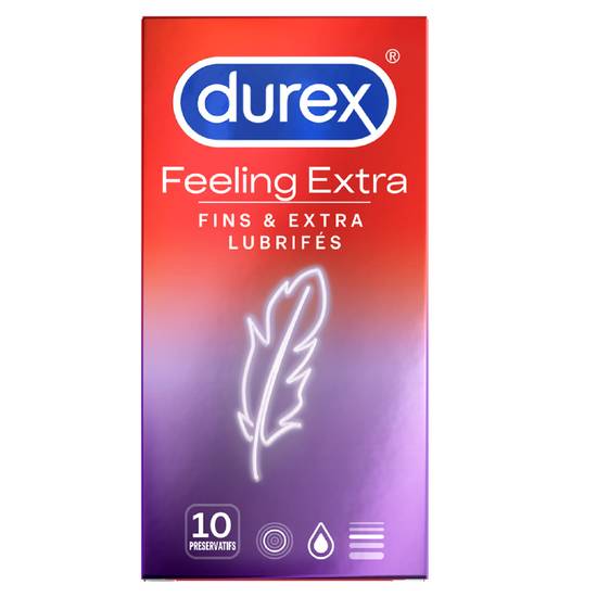 Durex - Préservatif feeling extra fins et extra lubrifiés (10 pièces)