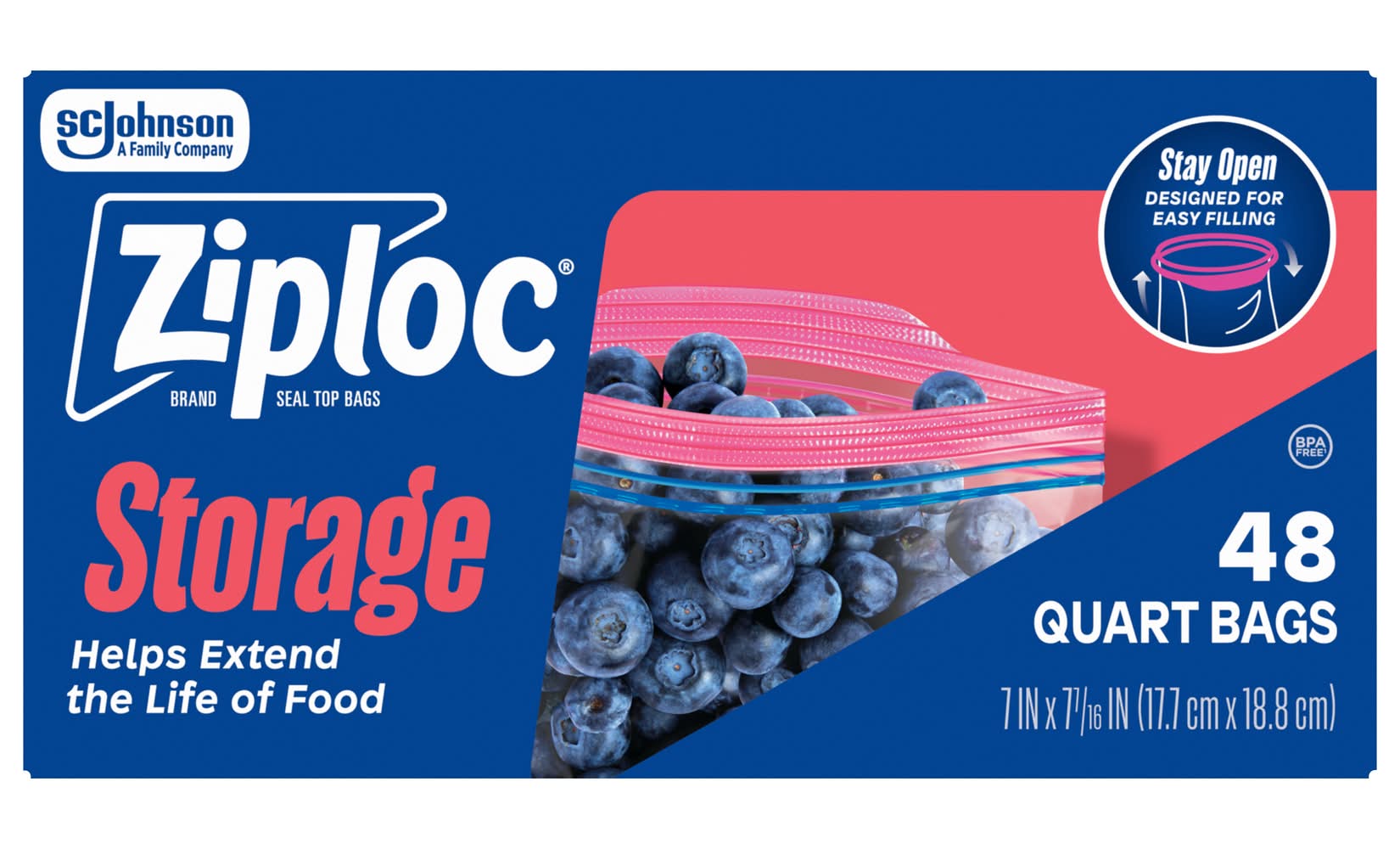 Ziploc Seal Top Storage Bags 48 Qt, 17.7x18.8 cm (48 ct)