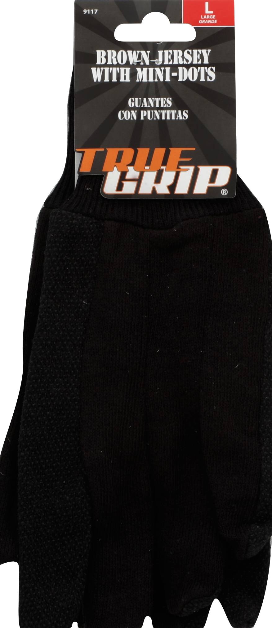 True Grip Large Gloves Brown Jersey With Mini-Dots