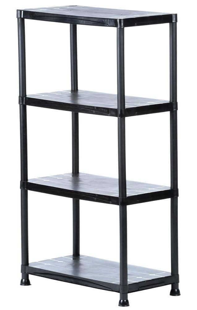 Hdx 4-Tier Easy Assembly Scratch Resistant Plastic Garage Storage Shelving Unit In Black (28 In. W X 52 In. H X 15 In. D)