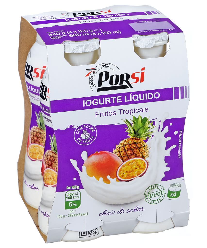 Porsi  - Iogurte LÃquido Frutos Tropicais, 1 embalagem 4x160g