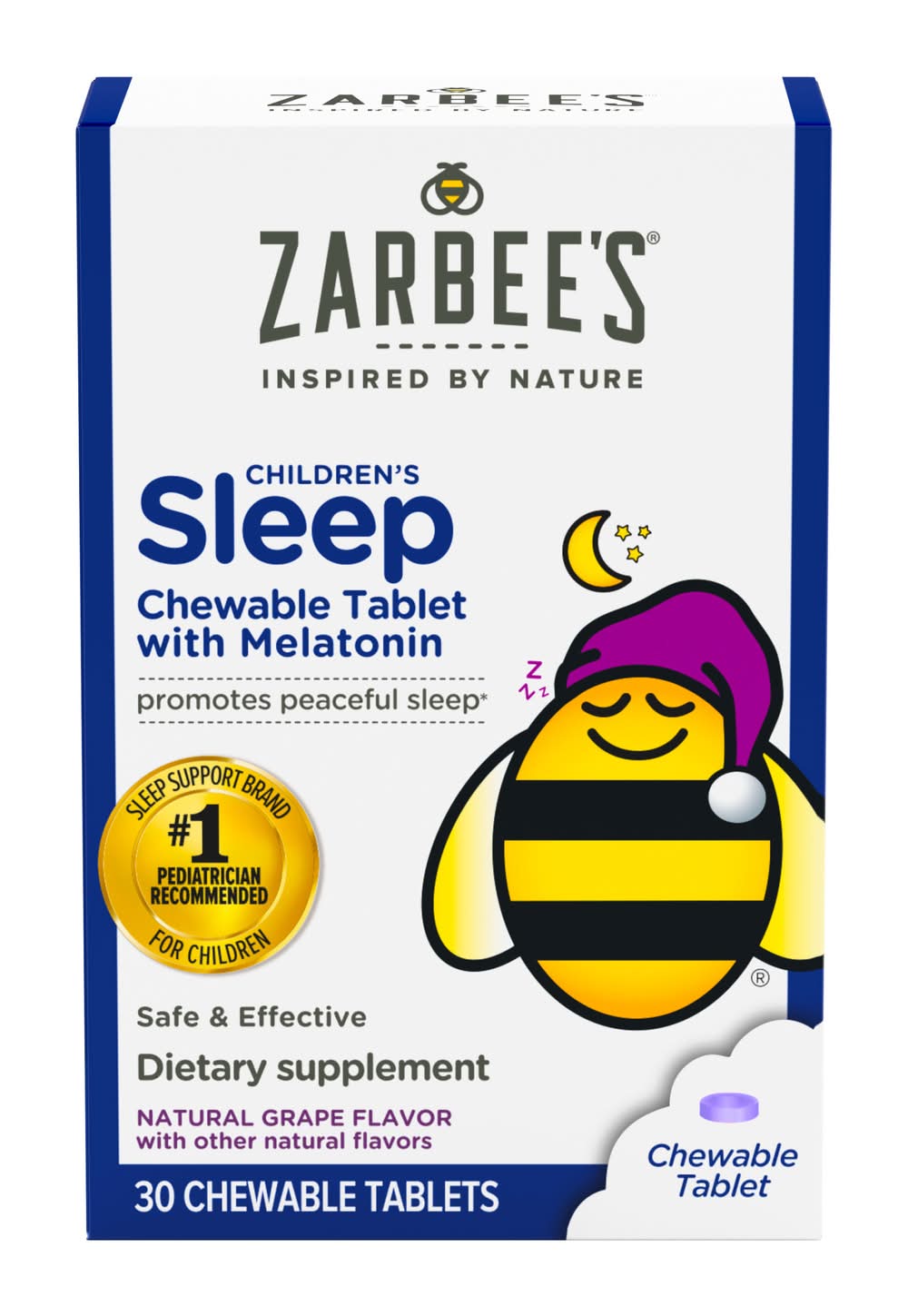 Zarbee's Childrens Sleep Support With Melatonin Chewable Tablets, Grape (30 ct)