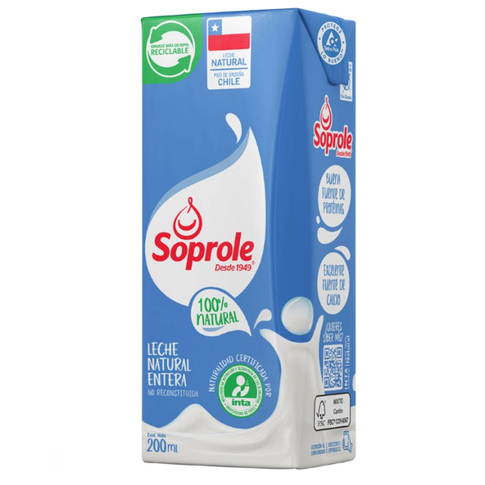 Soprole leche natural entera natural (200 ml)