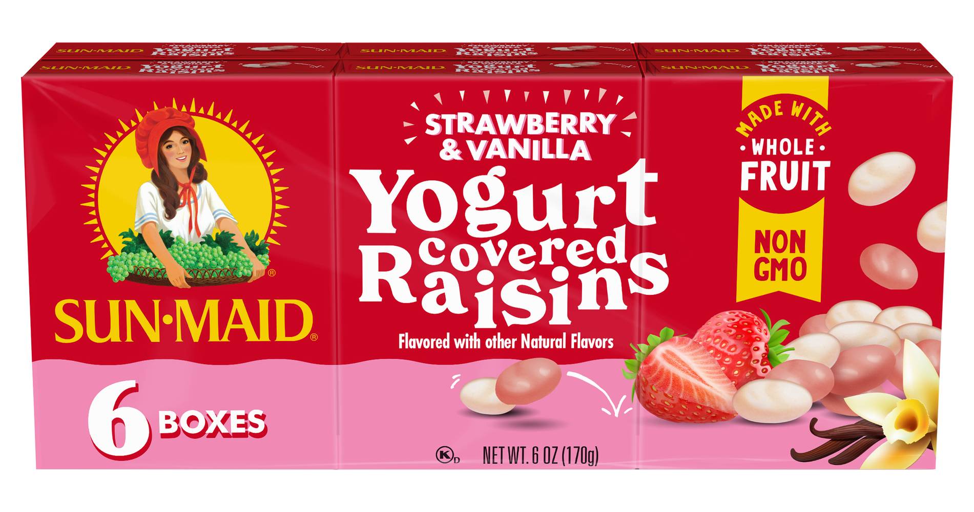 Sun-Maid Yogurt Covered Raisins, Strawberry-Vanilla (6 oz, 6 ct)