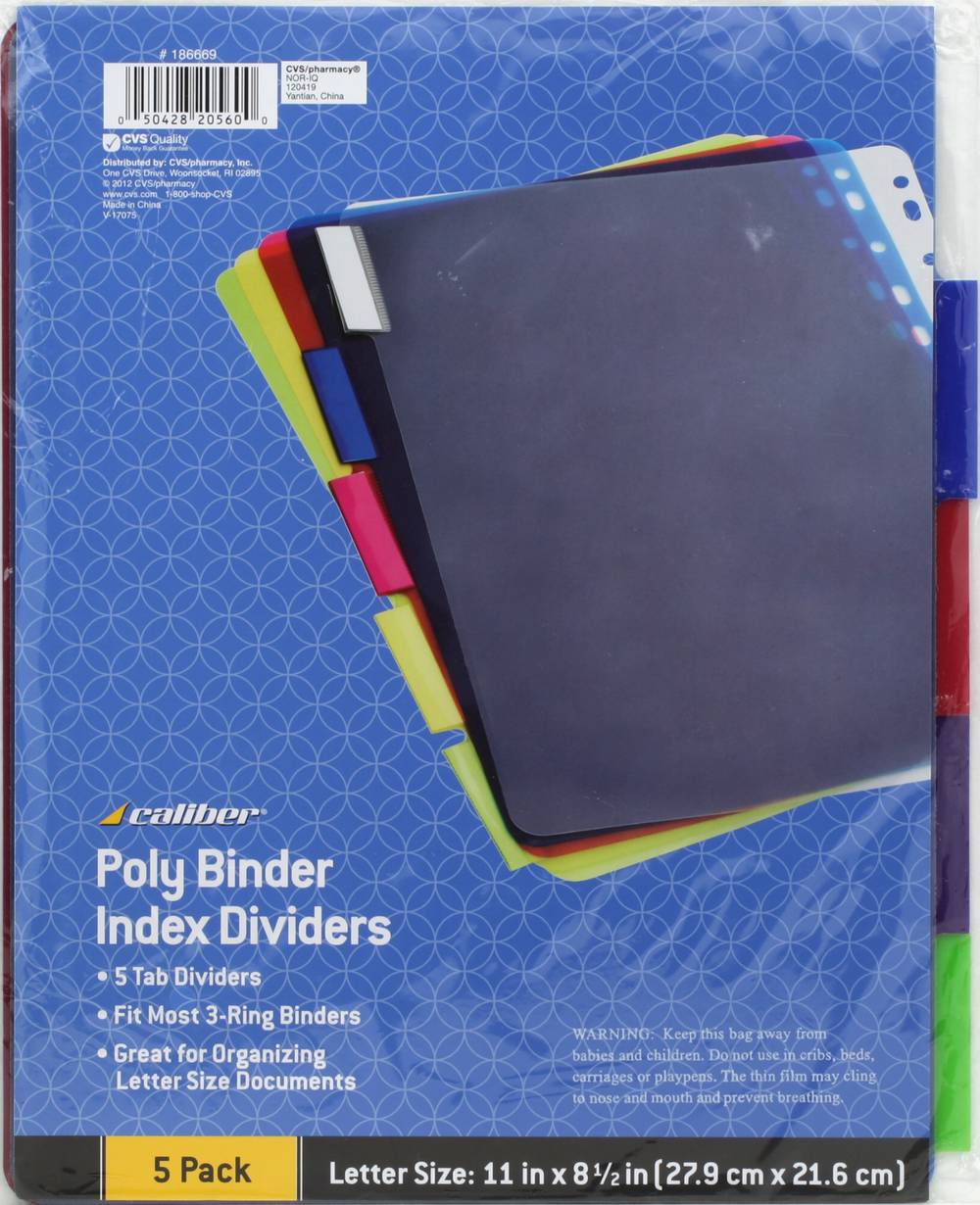 Caliber Index Poly Binder Dividers, Multi Colour (5 ct)