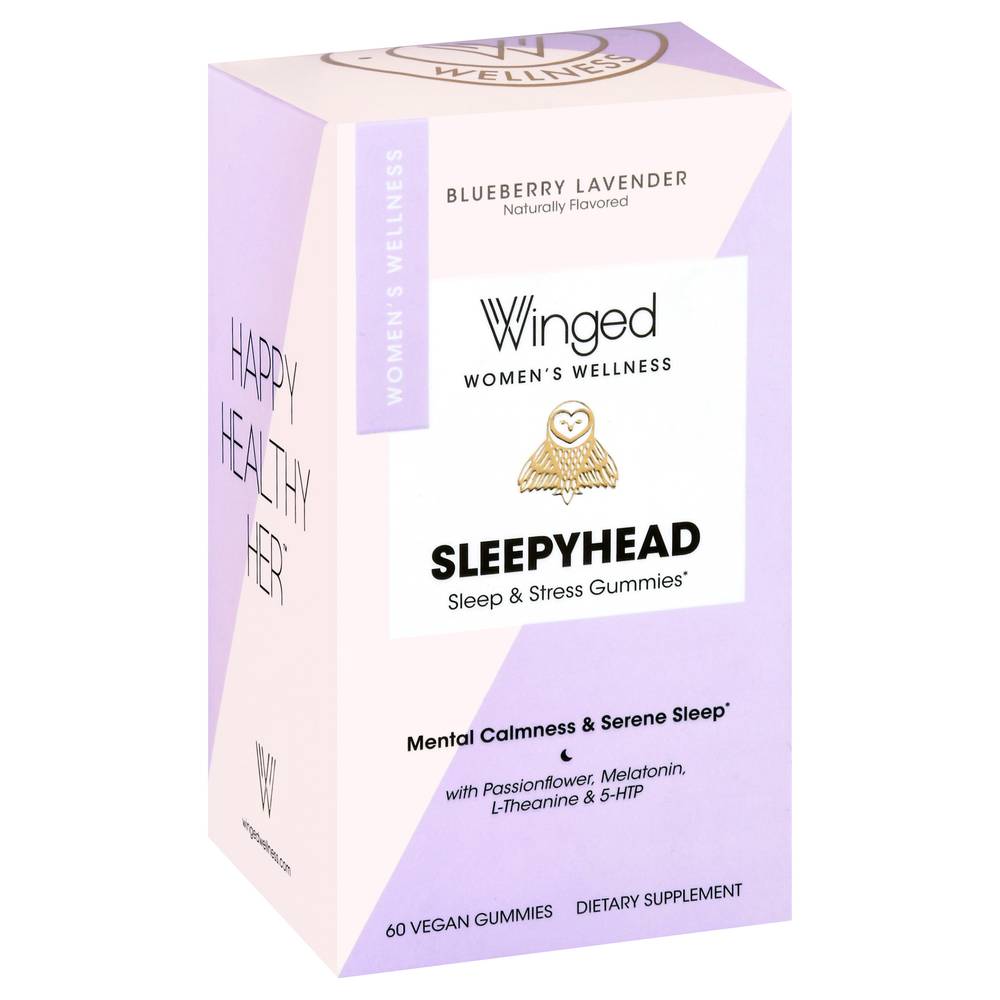 Winged Sleepyhead Sleep & Stress Vegan Gummies (60 ct, blueberry lavender)