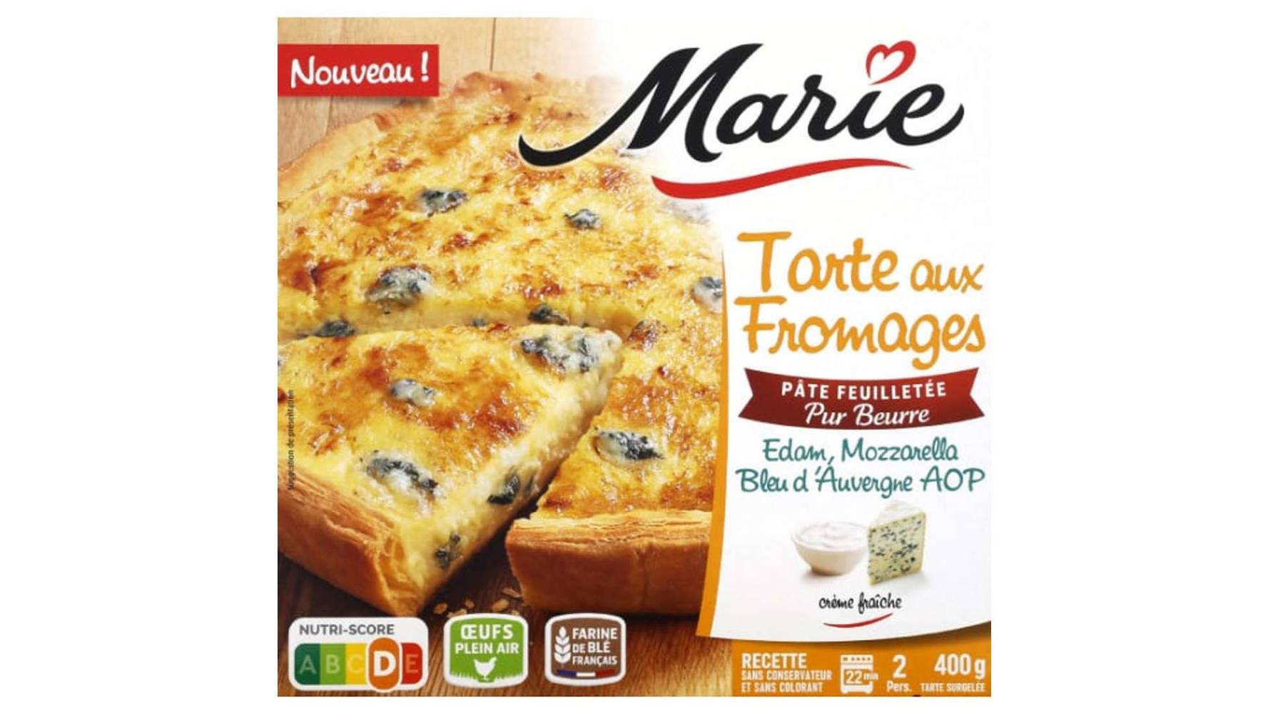 Marie Tarte aux fromages edam, mozzarella, surgelées La tarte de 400g