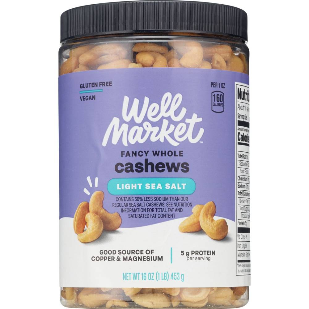 Well Market, Lightly Sea Salted Whole Cashews, 16 Oz