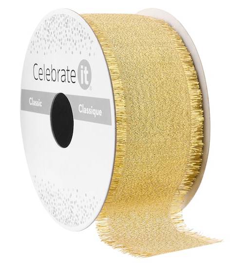 Celebrate It Fringed Edge Ribbon, 1.5" X 3 Yd, Metallic Gold
