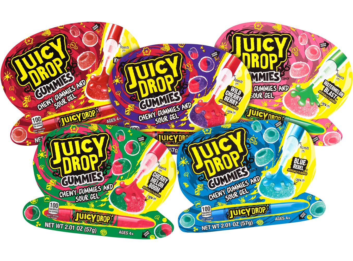 Juicy Drop Chewy Gummies Sour Gel Candy, Strawberry Kiwi (2.1 oz)