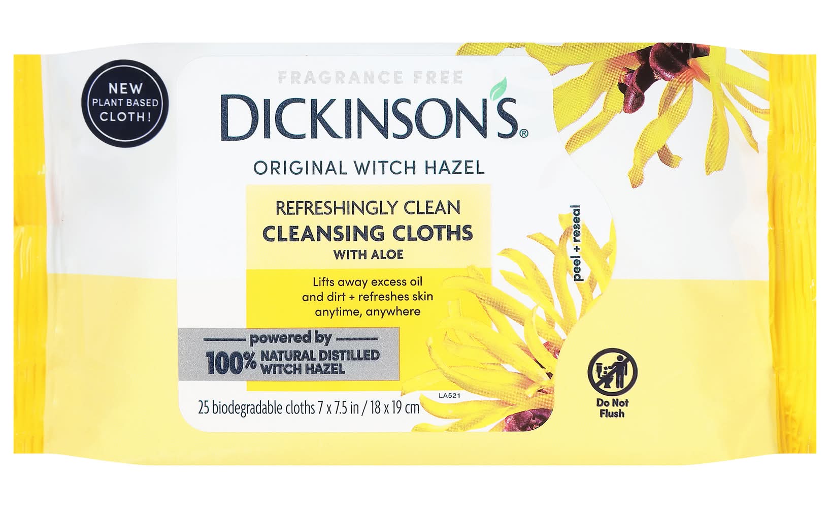 Dickinson's Original Witch Hazel Refreshingly Clean Fragrance Free Cleansing Cloths With Aloe (25 ct) (6.88 oz, 25 ct)