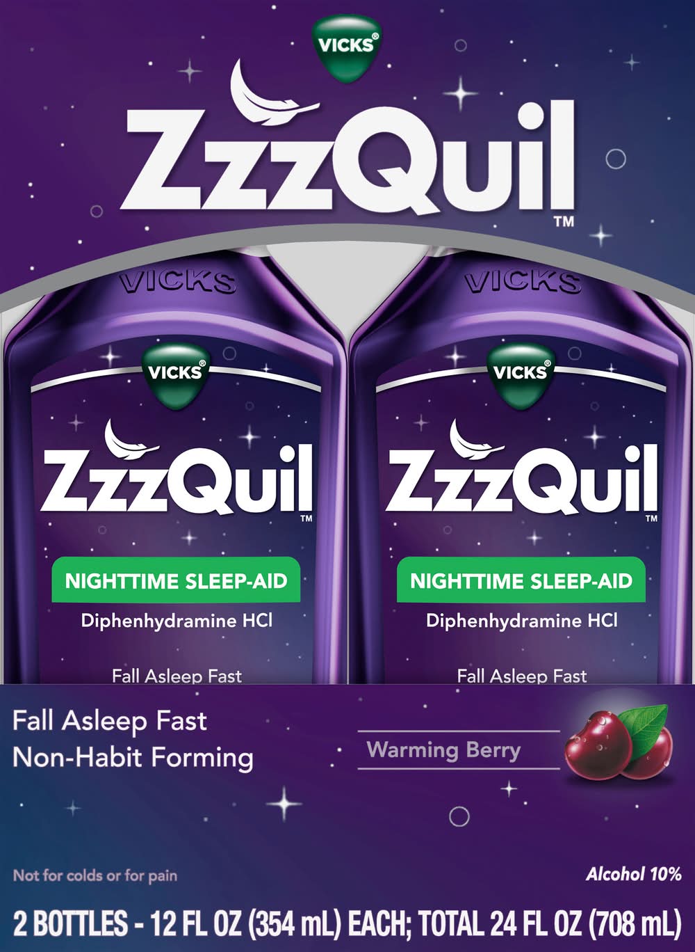 ZzzQuil Nighttime Sleep-Aid Liquid, Warming Berry (2 x 12 fl oz)