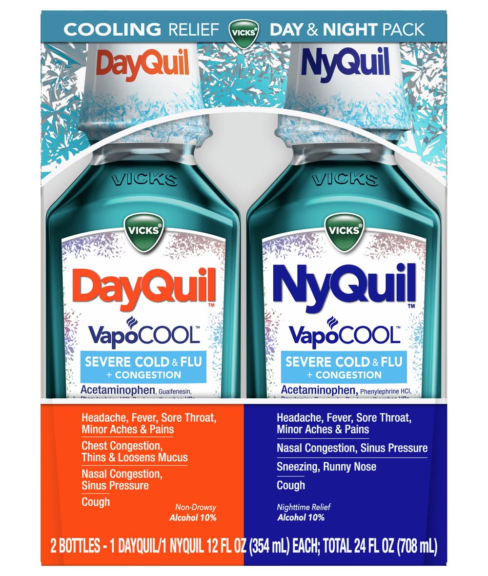 Vicks Dayquil & Nyquil Vapocool Severe Cold & Flu Relief Liquid pack (2 x 12 fl oz)