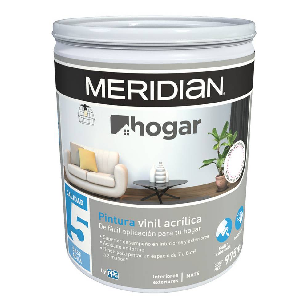 Meridian pintura vinil acrílica base agua (cubeta 975 ml)